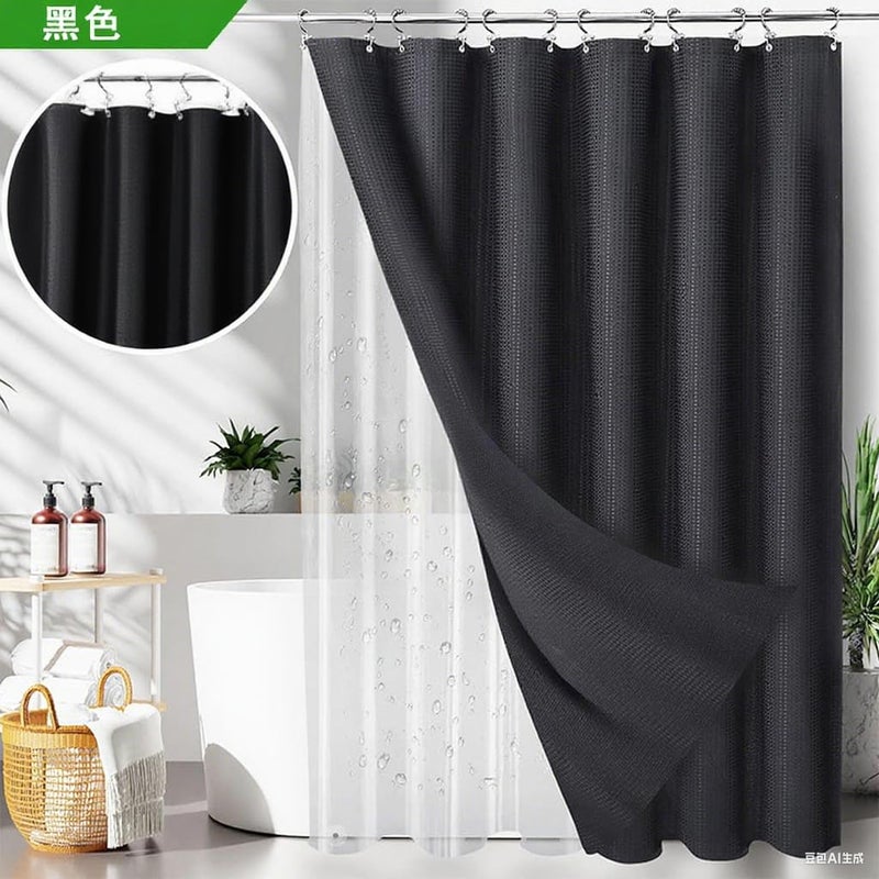 Viowil Black Bathroom Set, 23 PCS Black Bathroom Accessories Set with Shower Curtains, Trash Can, Toothbrush Holder, Soap Dispensers, Toothbrush Cup, Vanity Tray, Soap Dish, Toilet Brush, Qtip Holders - Image 3